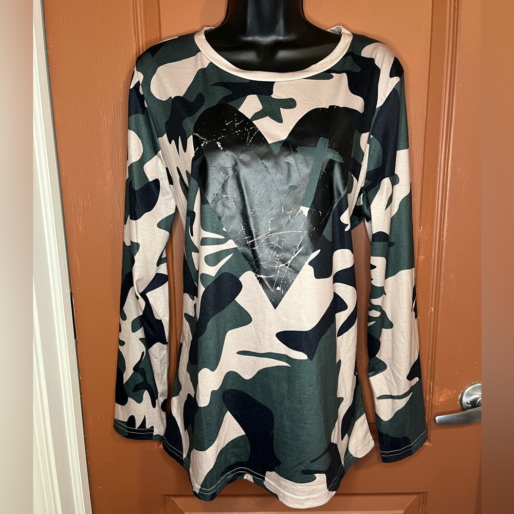 Black and White Camouflage Long Sleeve Tunic